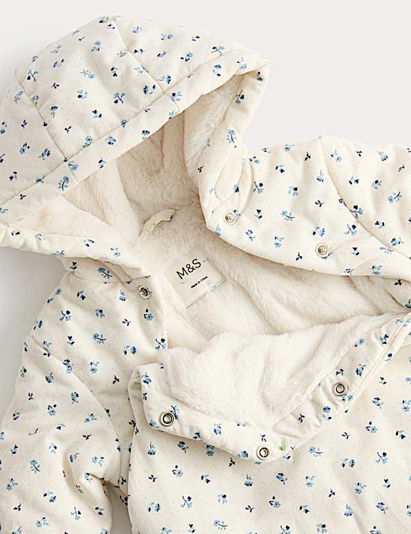 Pure Cotton Floral Cord Pramsuit (0-12 Mths) - VN