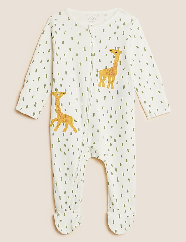 2pk Pure Cotton Giraffe Sleepsuits