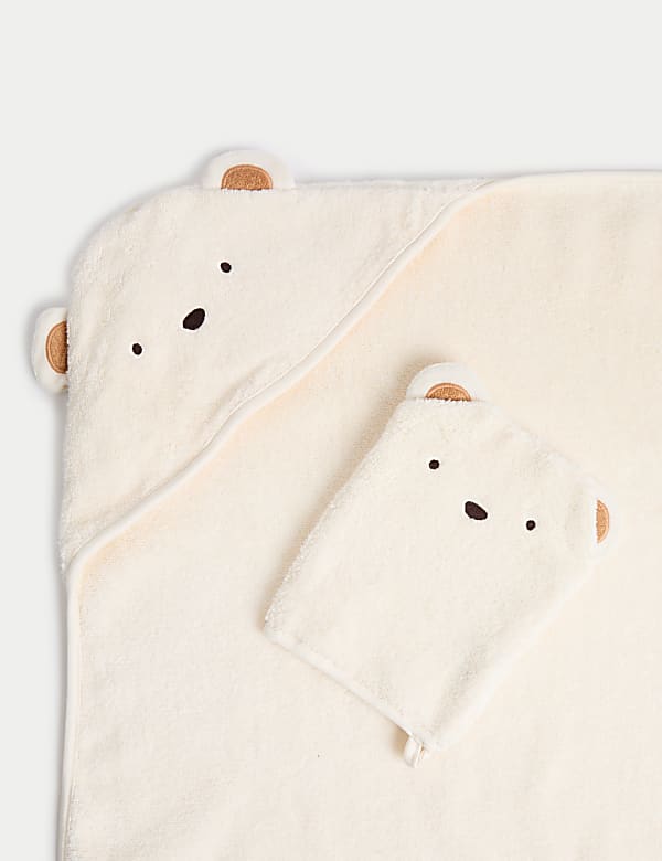 Σετ πετσέτα μωρού με κουκούλα και γαντάκια με ζωάκια από 100% βαμβάκι  - GR