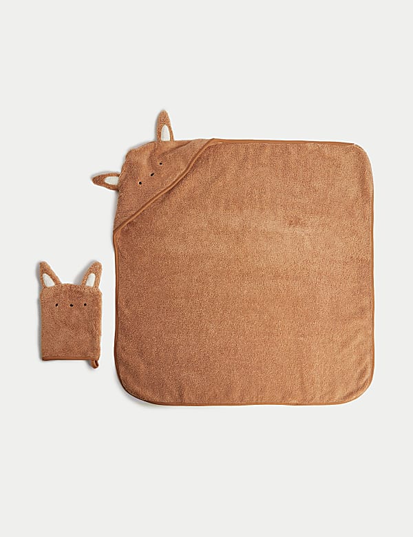 Serviette à capuche et gant de toilette pur coton à motif animal - LU
