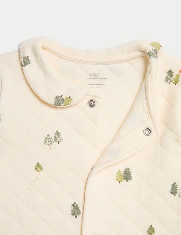 Cotton Rich Quilted Christmas Tree Sleepsuit (0-12 Mths) - GR