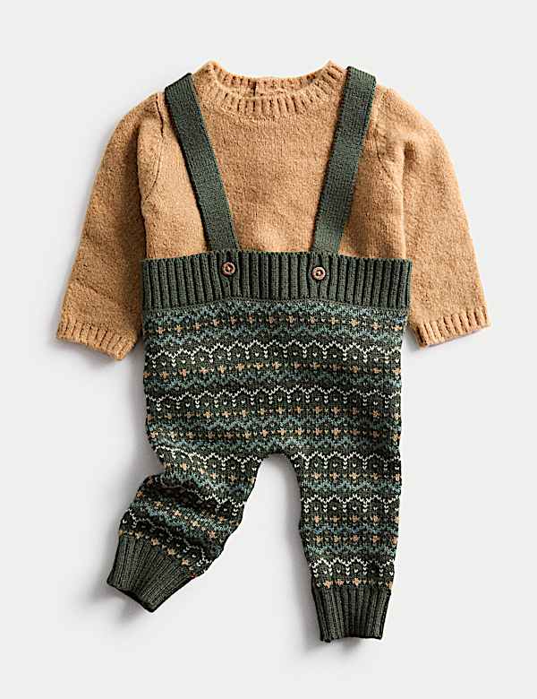 Conjunto con tirantes de punto Fair Isle (0-12 meses) - US