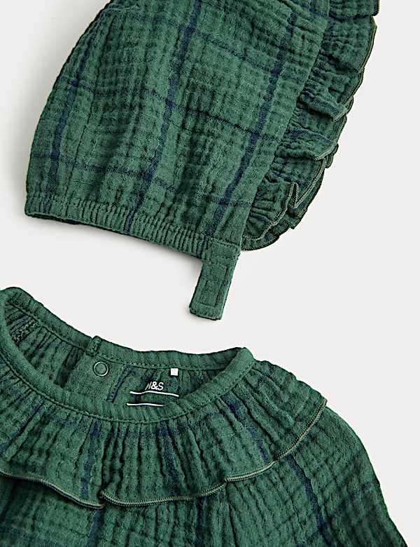 3-teiliges Anzug-Outfit mit M&uuml;tze aus reiner Baumwolle mit Karomuster (0&ndash;12 Monate) - AT