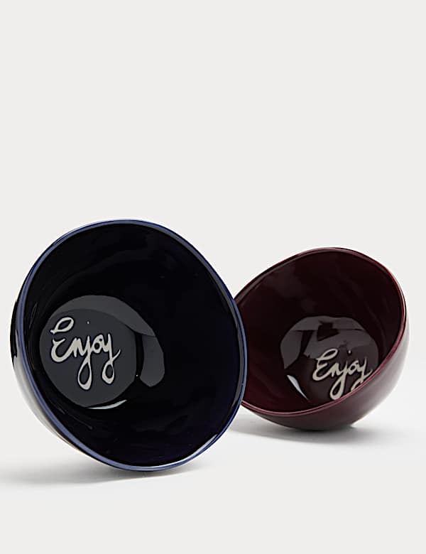 Set of 2 Ceramic Enjoy Slogan Nibble Bowls - VN