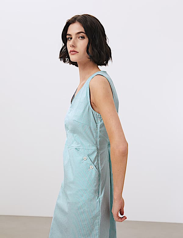 Cotton Striped V-Neck Shift Dress - FR