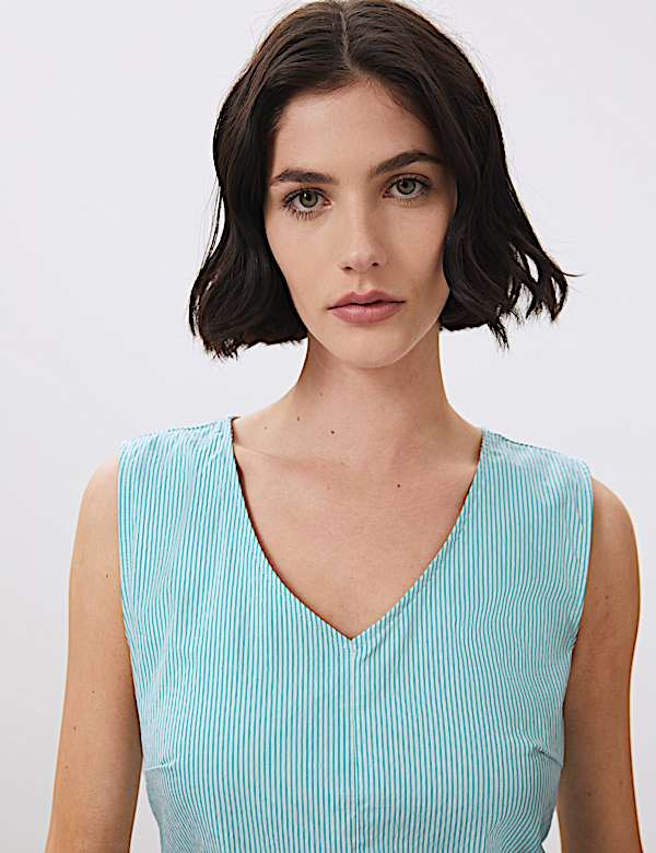 Cotton Striped V-Neck Shift Dress - FR