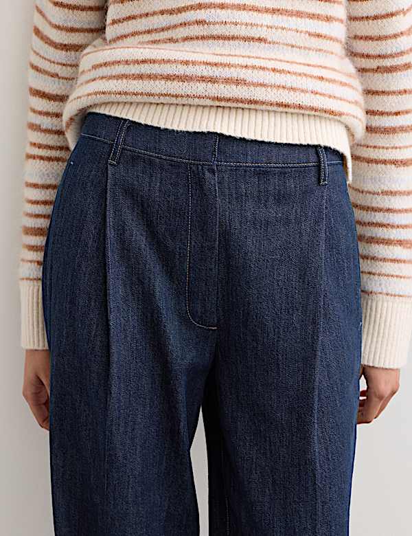 Pantalon en denim &agrave; pinces coupe large - FR