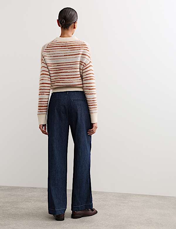 Pantalon en denim &agrave; pinces coupe large - FR