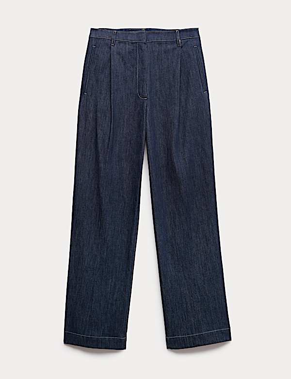 Pantalon en denim &agrave; pinces coupe large - FR