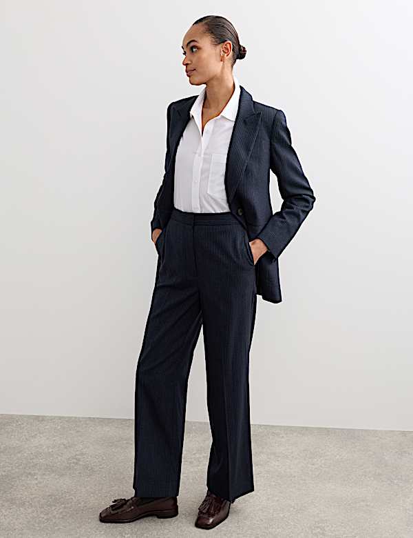 Pantalon coupe droite en laine &agrave; fines rayures - CA