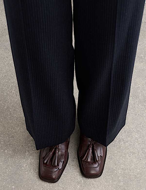 Pantalon coupe droite en laine &agrave; fines rayures - CA