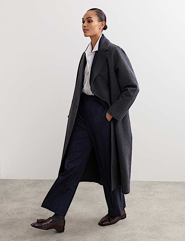 Pantalon coupe droite en laine &agrave; fines rayures - CA