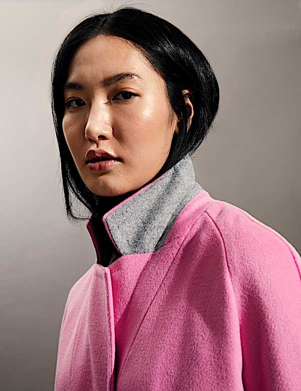 Lange cocoon-jas van zuivere wol - BE