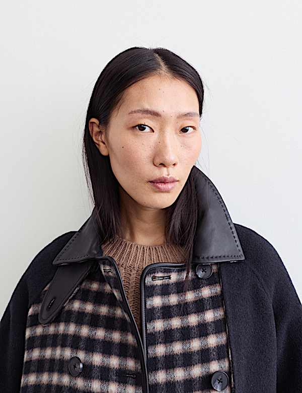 Pure Wool Checked Double Breasted Longline Coat - NZ