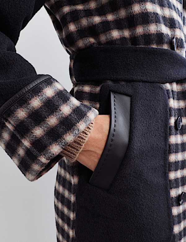 Pure Wool Checked Double Breasted Longline Coat - NZ