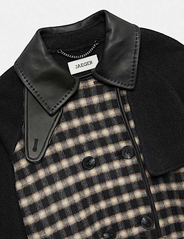 Pure Wool Checked Double Breasted Longline Coat - NZ