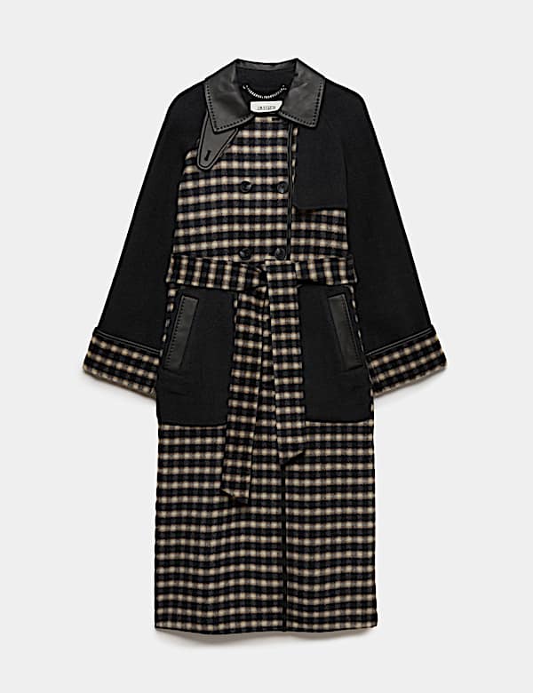 Pure Wool Checked Double Breasted Longline Coat - CH