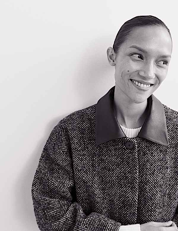 Abrigo de corte sastre largo cocoon de espiga en mezcla lana - ES