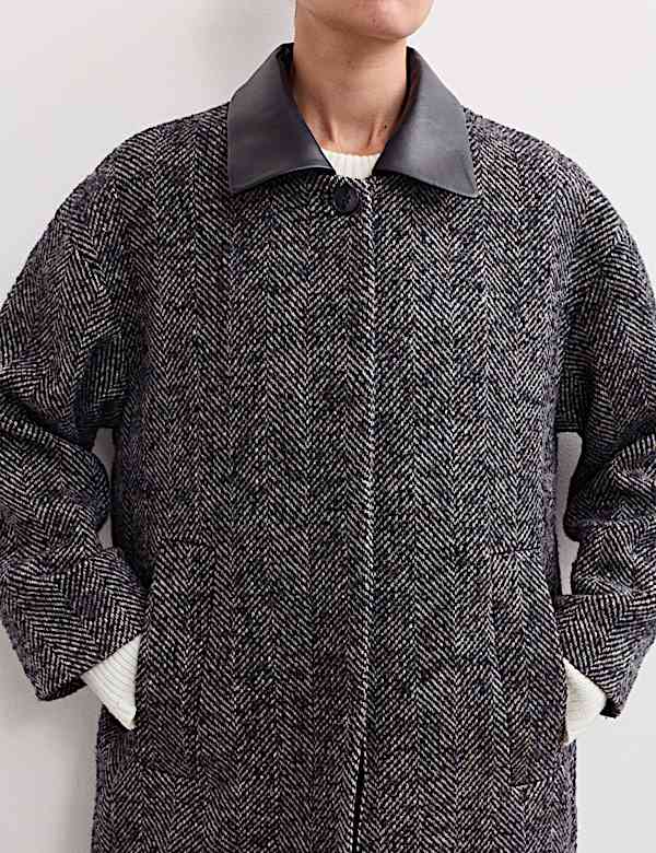 Abrigo de corte sastre largo cocoon de espiga en mezcla lana - ES