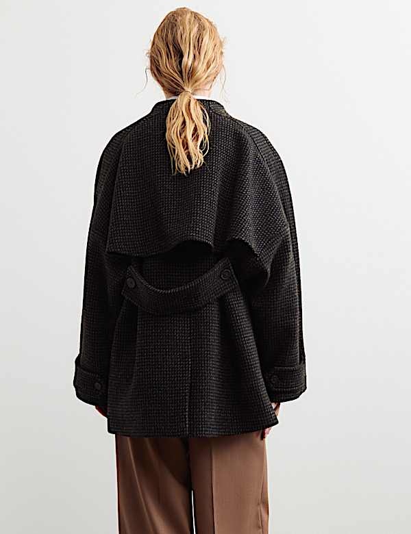 Pure Wool Textured Funnel Neck Coat - NZ