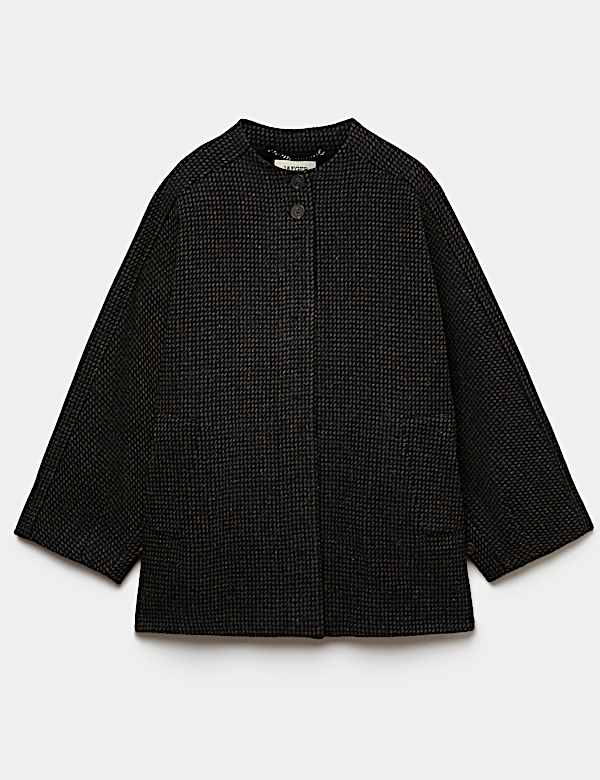 Pure Wool Textured Funnel Neck Coat - NZ
