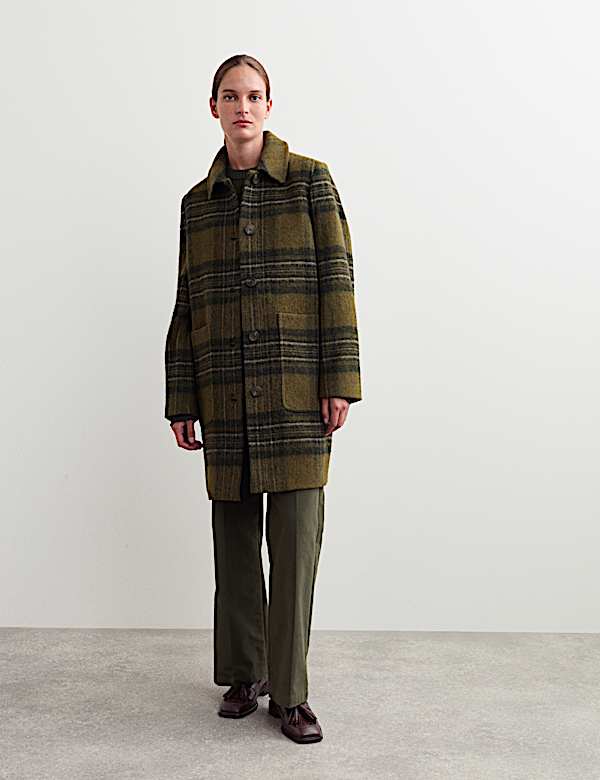 Pure British Wool Checked Car Coat - BE