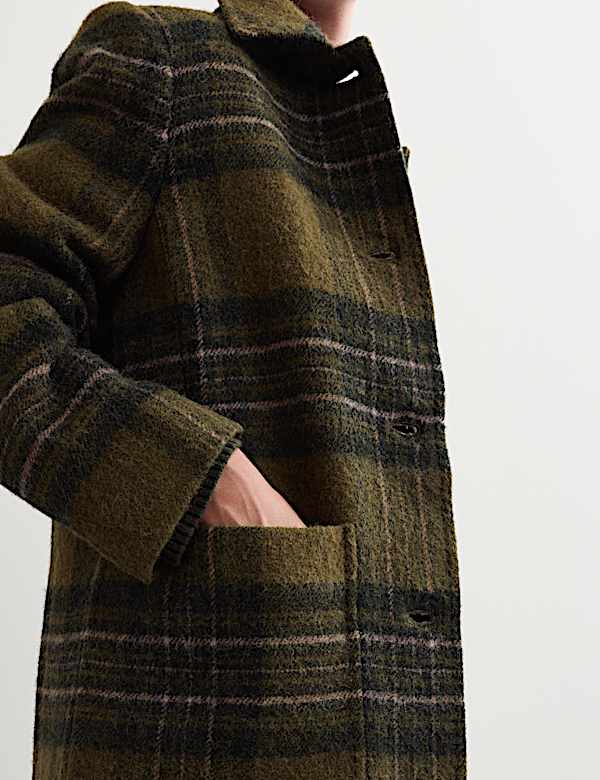 Pure British Wool Checked Car Coat - BE