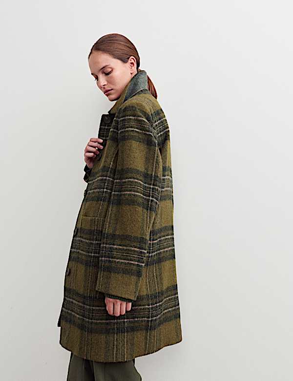 Pure British Wool Checked Car Coat - BE