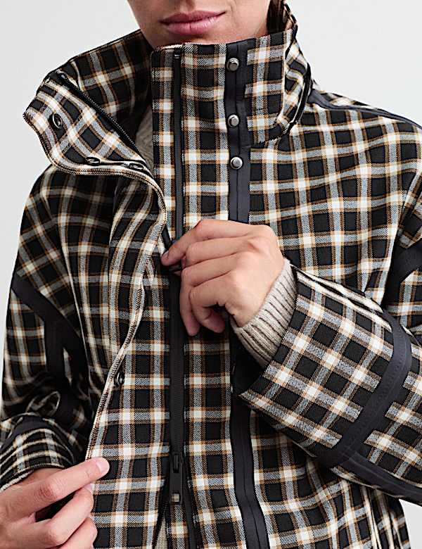 Waterproof Checked Hooded Short Raincoat - NL