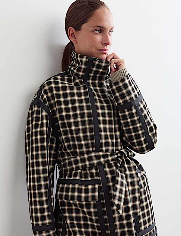 Waterproof Checked Hooded Short Raincoat - NL