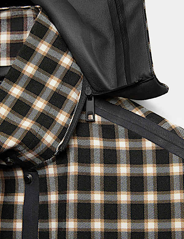 Waterproof Checked Hooded Short Raincoat - NL