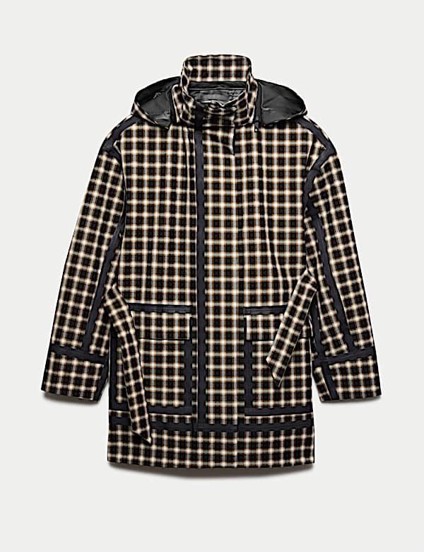 Waterproof Checked Hooded Short Raincoat - NL