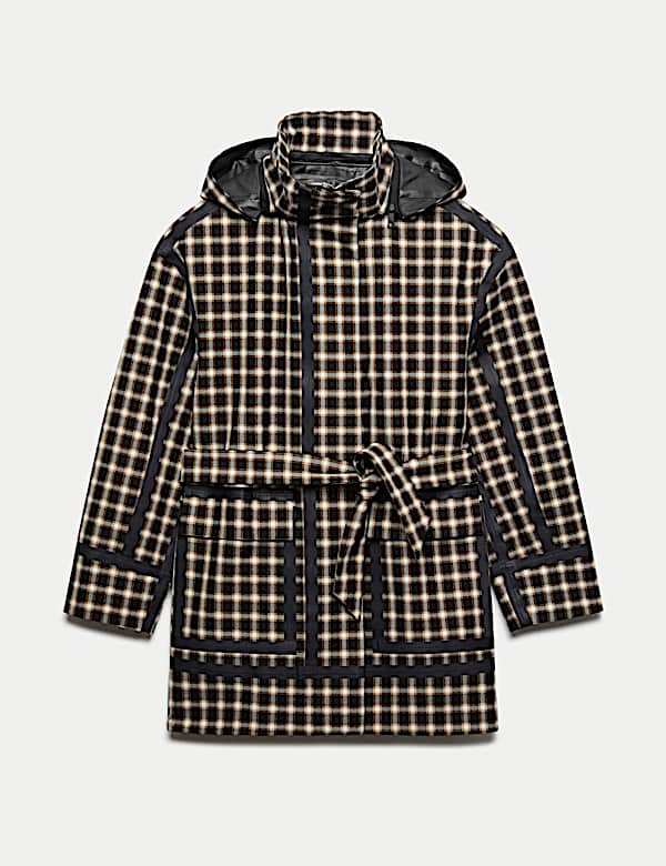 Waterproof Checked Hooded Short Raincoat - NL