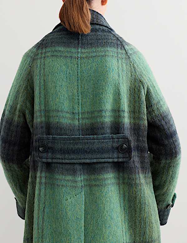 Wool Rich Checked Short Cocoon Coat - CH