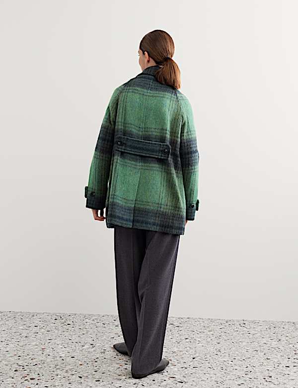Wool Rich Checked Short Cocoon Coat - CH