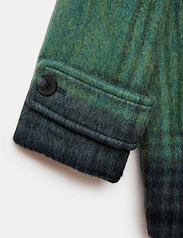 Wool Rich Checked Short Cocoon Coat - CH
