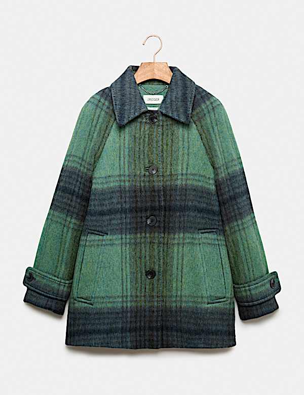 Wool Rich Checked Short Cocoon Coat - CH
