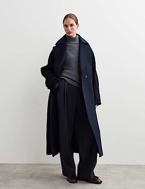 Manteau coupe longue décontractée style cocon 100 % laine - FR