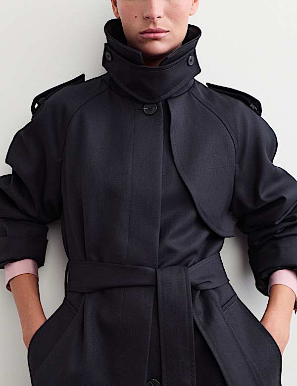 Wool Blend Longline Trench Coat - BE