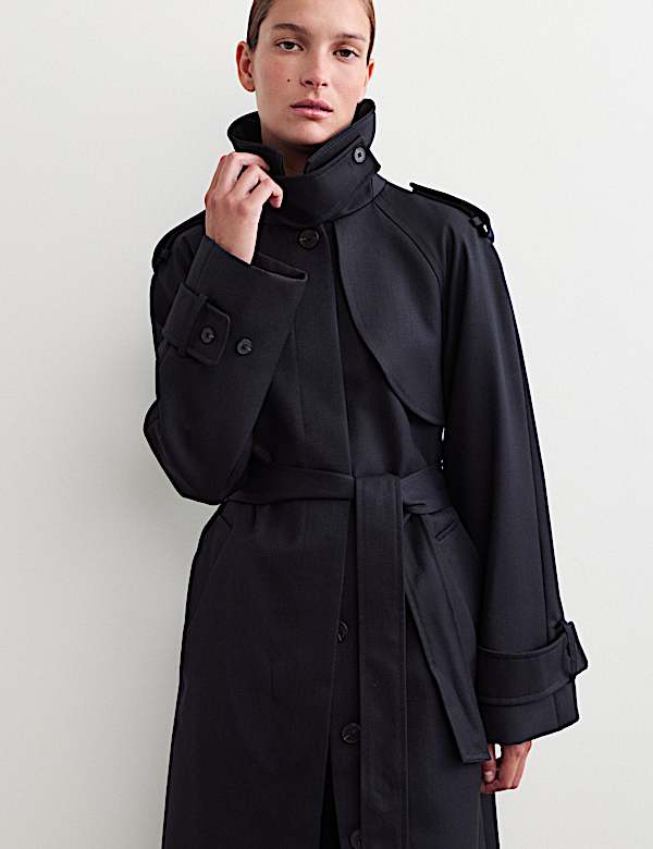 Wool Blend Longline Trench Coat - BE