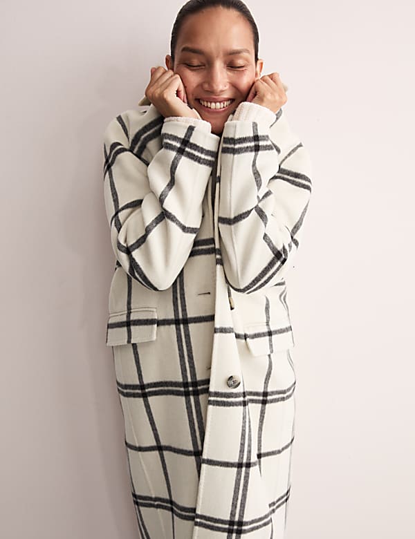 Pure Wool Checked Longline Coat IVORY MIX Coats M S GR