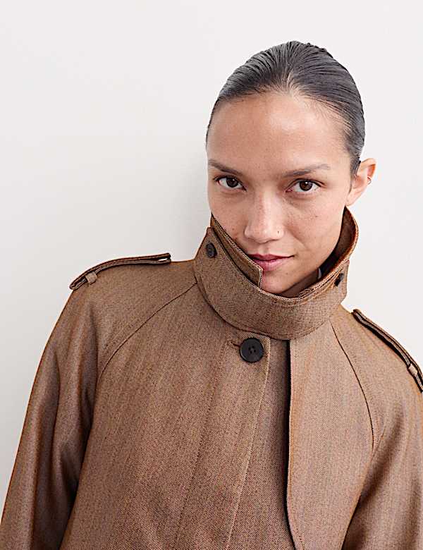 Pardessus long en sergé de laine avec encolure - BE