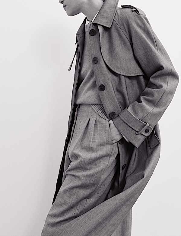 Pardessus long en sergé de laine avec encolure - BE