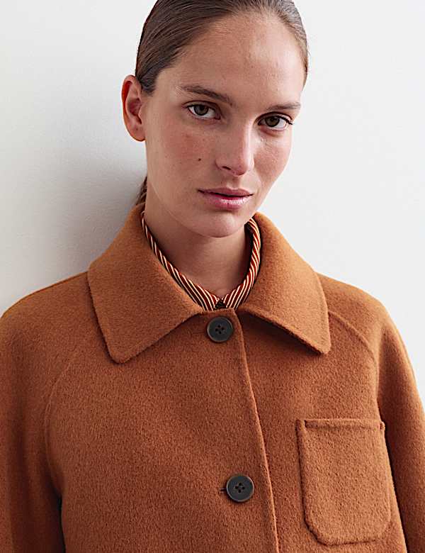 Veste courte double face en laine &agrave; encolure - CA