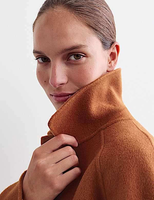 Veste courte double face en laine &agrave; encolure - CA