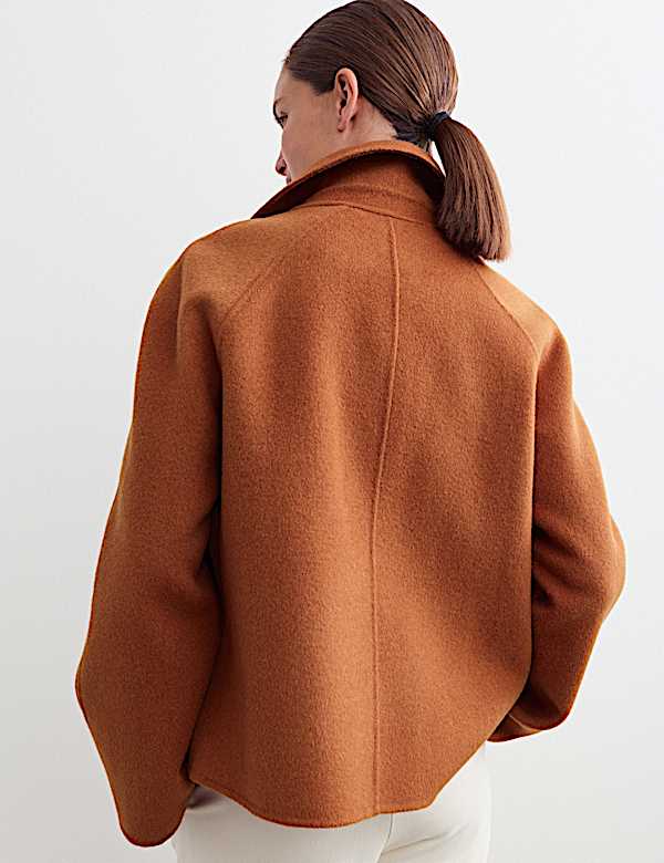 Veste courte double face en laine &agrave; encolure - CA