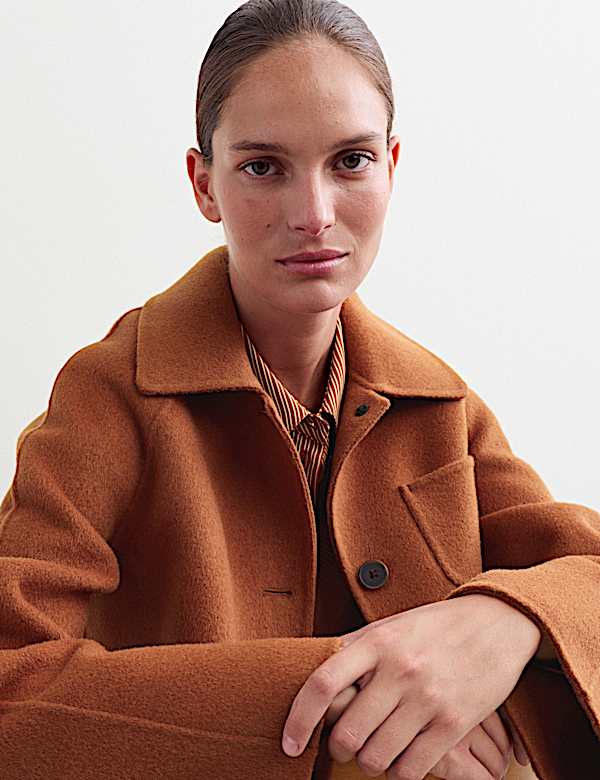 Veste courte double face en laine &agrave; encolure - CA