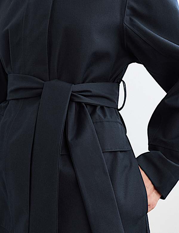 Twill Waterproof Belted Hooded Short Raincoat - CH