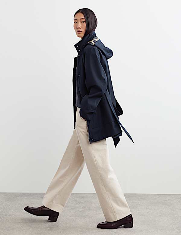 Twill Waterproof Belted Hooded Short Raincoat - CH