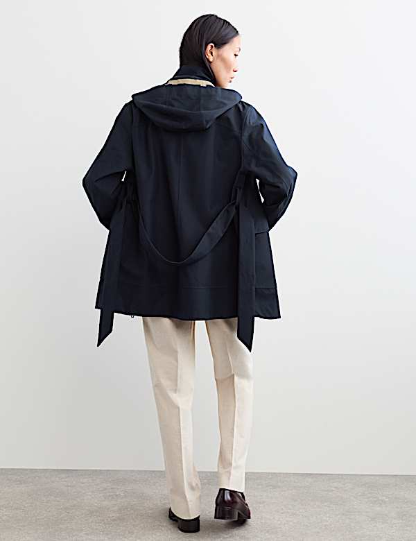 Twill Waterproof Belted Hooded Short Raincoat - CH